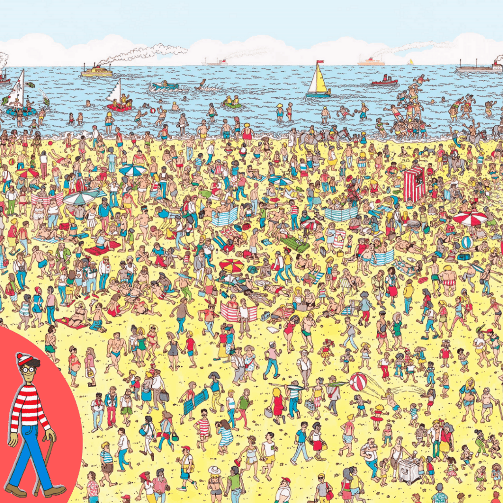 Where's Waldo book illustration - Waldo on the beach