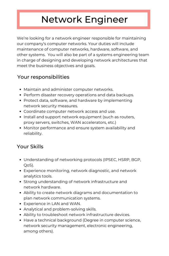 network engineer job description