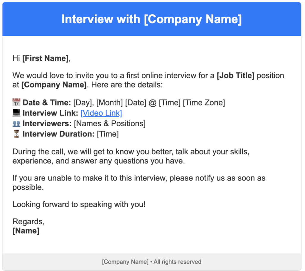 example of an interview email to send to a candidate