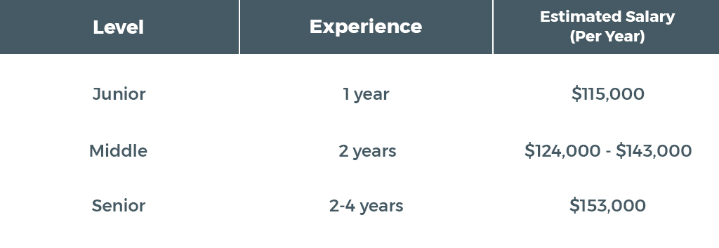 Blockchain developer salary for different leves of experience