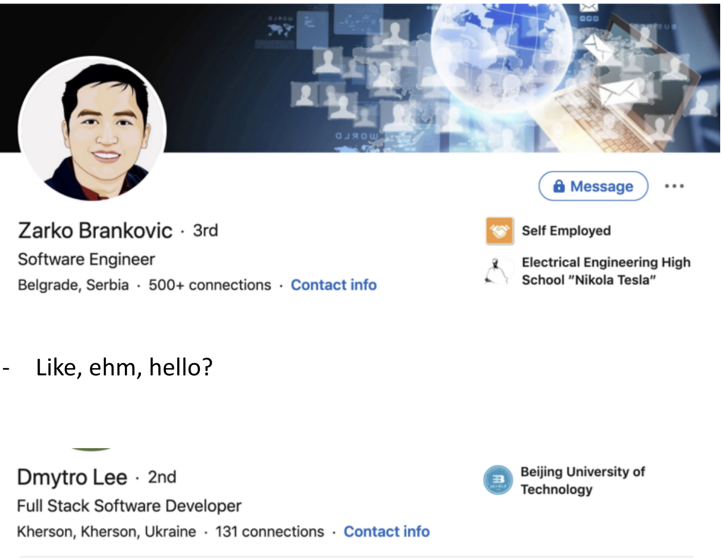 False tech candidate profile on Linkedin